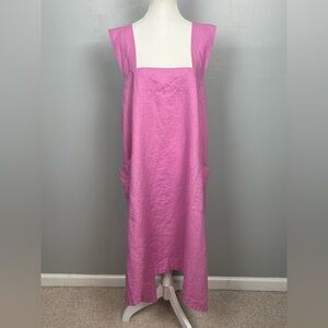 Mooshop pink 100% linen crossback lagenlook pinafore apron, XL